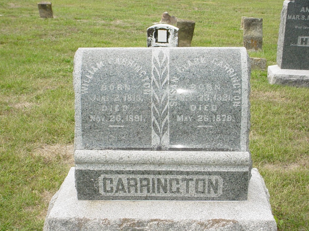  William T. Carrington and Susan Clark Fisher Headstone Photo, Carrington Baptist Church Cemetery, Callaway County genealogy