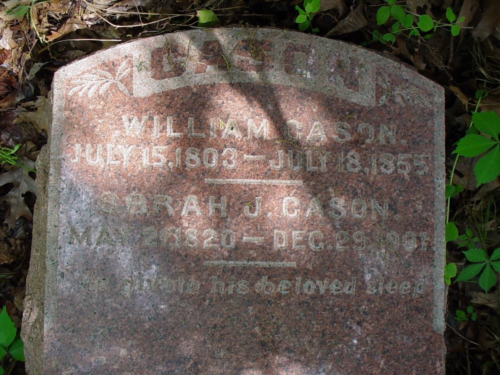  William Cason & Sarah Overton Headstone Photo, Cason Family Cemetery, Callaway County genealogy