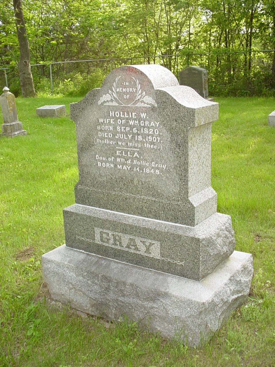  Hollie Gray & Ella Gray Headstone Photo, Old Prospect Methodist Cemetery, Callaway County genealogy