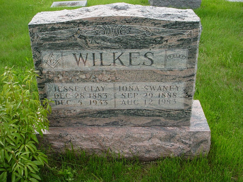  Jesse C. Wilkes & Iona Swaney Headstone Photo, Williamsburg Cemetery, Callaway County genealogy