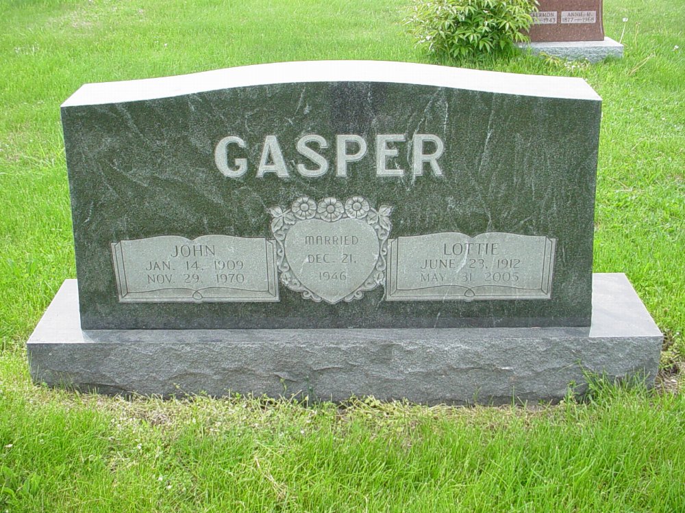  John & Lottie Gasper Headstone Photo, Williamsburg Cemetery, Callaway County genealogy