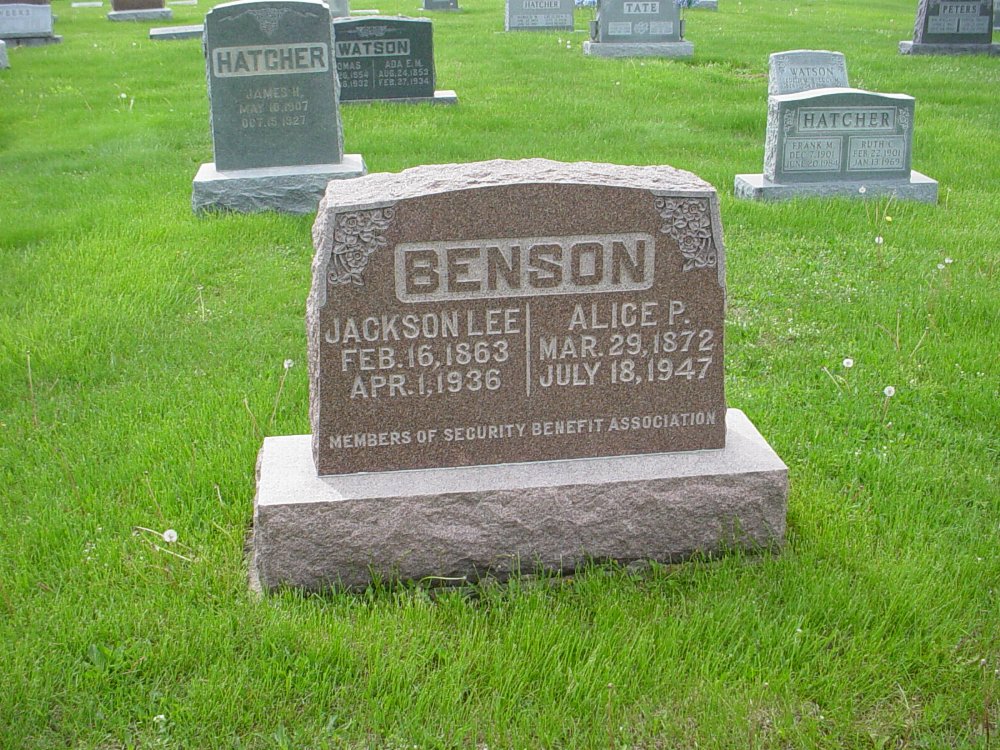  Jackson L. Benson & Alice Powell Headstone Photo, Williamsburg Cemetery, Callaway County genealogy