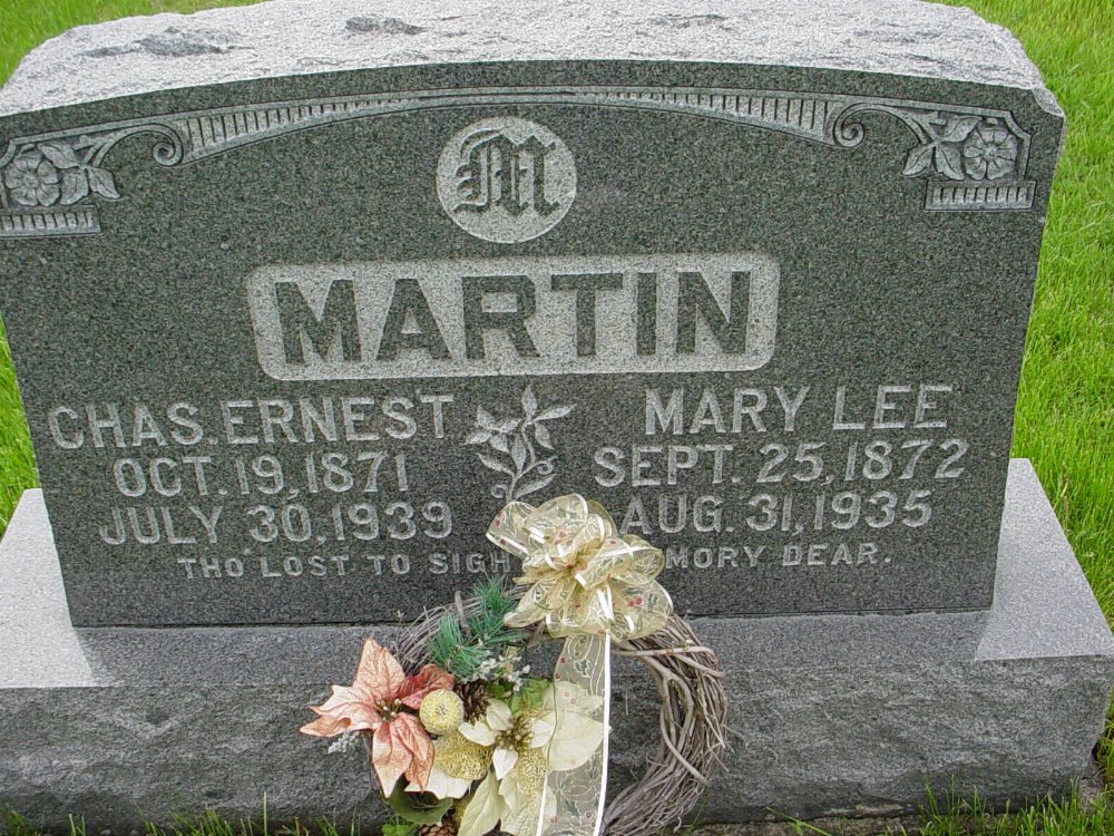  Charles E. Martin & Mary L. Hopson Headstone Photo, Williamsburg Cemetery, Callaway County genealogy