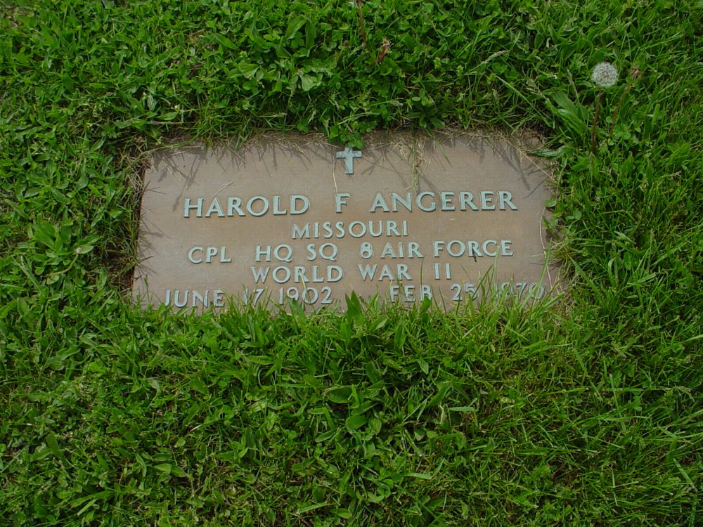  Harold F. Angerer Headstone Photo, Williamsburg Cemetery, Callaway County genealogy