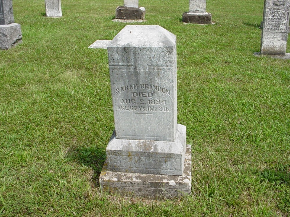  Sarah Zumwalt Brandon Headstone Photo, Dry Fork Cemetery, Callaway County genealogy