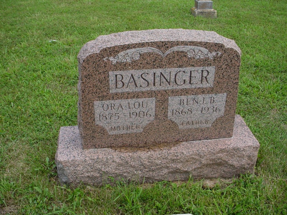  Benj. B. and Ora L. Basinger Headstone Photo, Dry Fork Cemetery, Callaway County genealogy