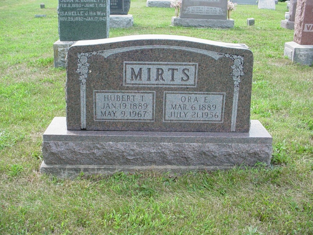  Hubert T. Mirts and Ora E. Cheatham Headstone Photo, Dry Fork Cemetery, Callaway County genealogy