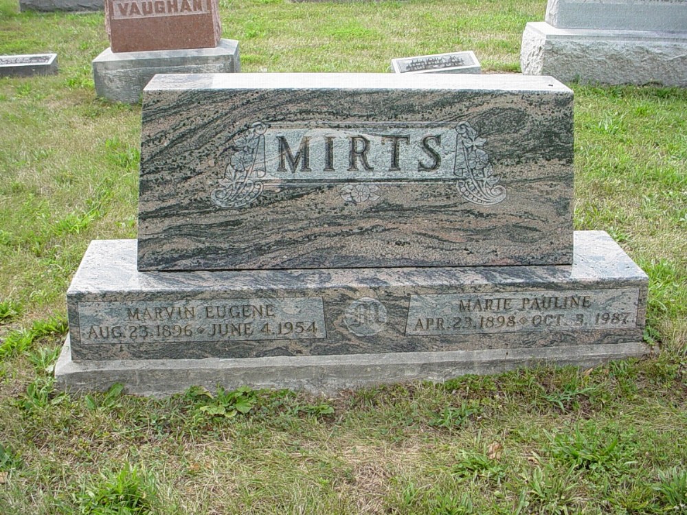  Marvin E. Mirts and Marie P. Baysinger Headstone Photo, Dry Fork Cemetery, Callaway County genealogy