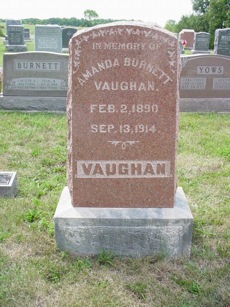  Amanda Burnett Vaughan Headstone Photo, Dry Fork Cemetery, Callaway County genealogy