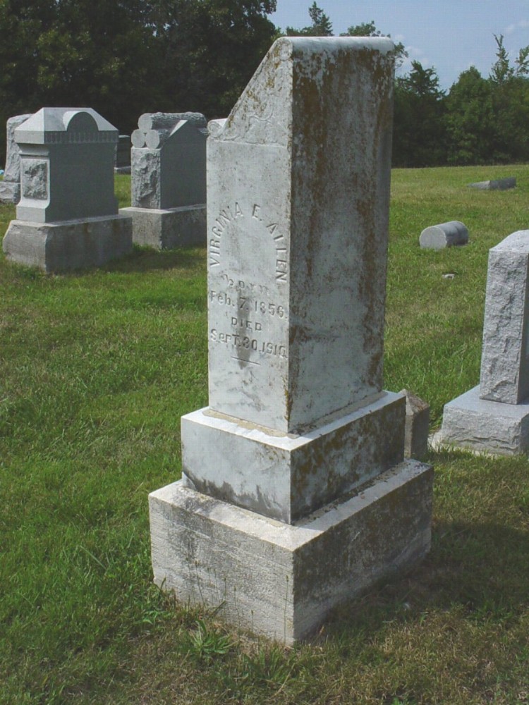  Virginia Foster Allen Headstone Photo, Dry Fork Cemetery, Callaway County genealogy