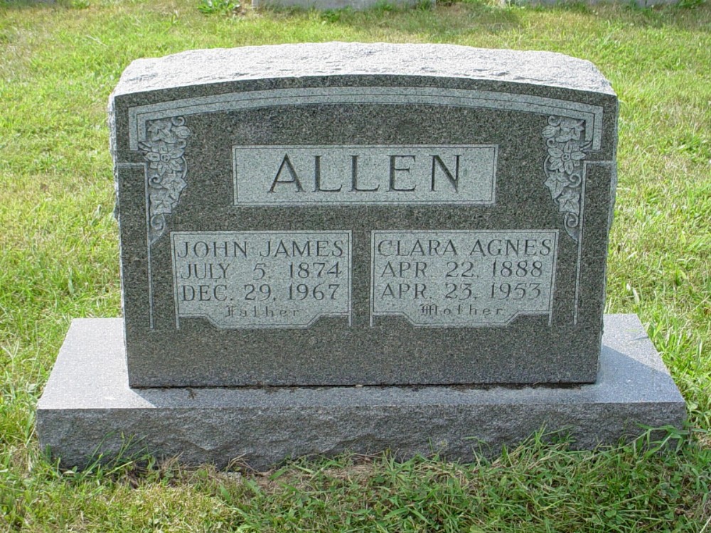  John J. Allen and Clara A. Glennen Headstone Photo, Dry Fork Cemetery, Callaway County genealogy