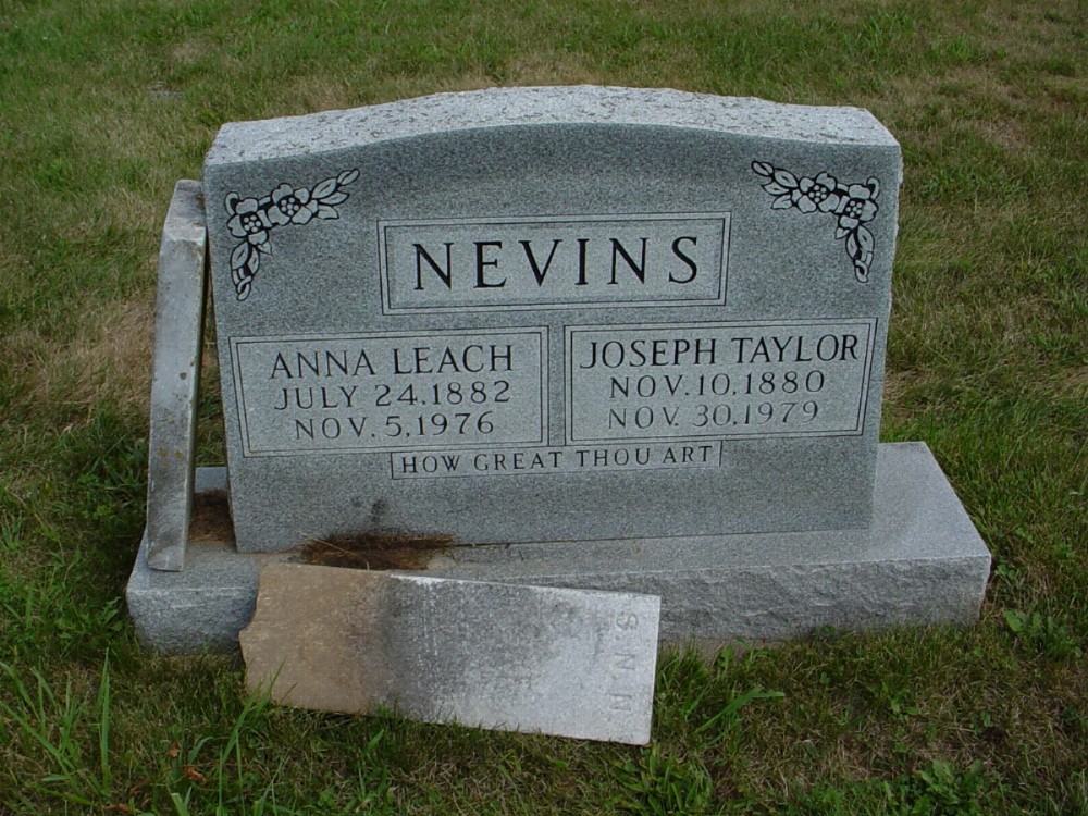  Joseph T. and Anna L. Nevins Headstone Photo, Dry Fork Cemetery, Callaway County genealogy