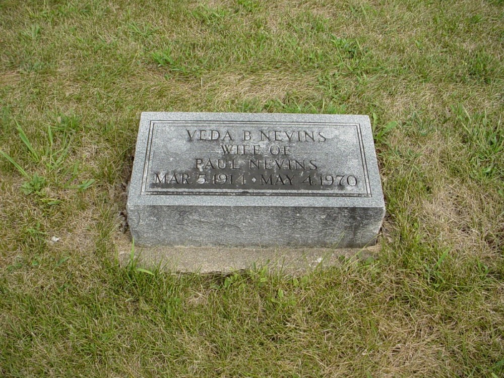  Veda B. Nevins Headstone Photo, Dry Fork Cemetery, Callaway County genealogy