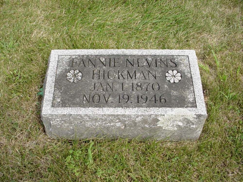  Fannie Nevins Hickman Headstone Photo, Dry Fork Cemetery, Callaway County genealogy
