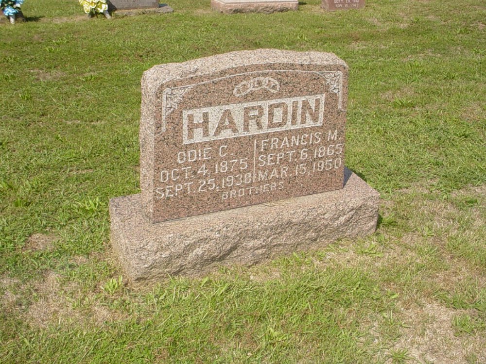  Odie C. Hardin and Francis M. Hardin Headstone Photo, Ebenezer Baptist Church Cemetery, Callaway County genealogy