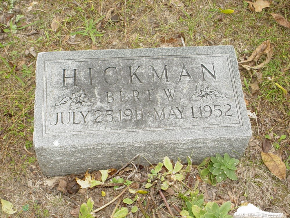  Bert W. Hickman Headstone Photo, Ebenezer Baptist Church Cemetery, Callaway County genealogy