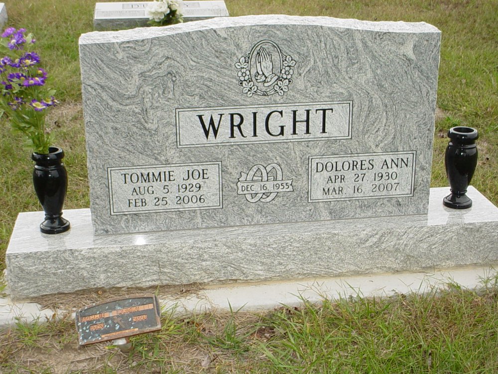  Tommie Joe Wright & Dolores Stufflebeam Headstone Photo, Ebenezer Baptist Church Cemetery, Callaway County genealogy