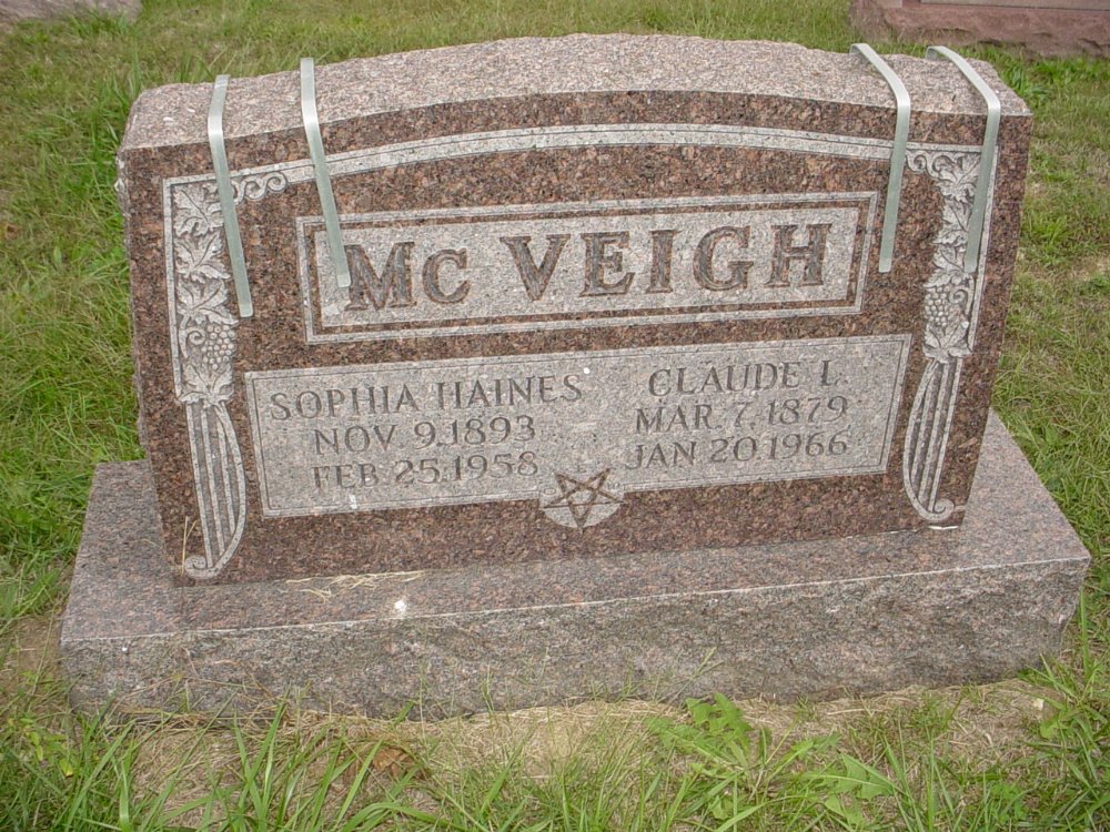  Claude L. McVeigh & Sophia Haines Headstone Photo, Ebenezer Baptist Church Cemetery, Callaway County genealogy