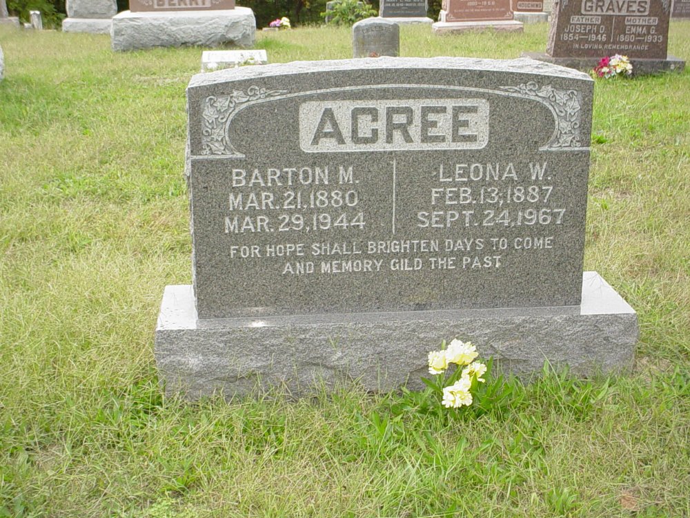  Barton M. Acree & Leona M. Wright Headstone Photo, Ebenezer Baptist Church Cemetery, Callaway County genealogy