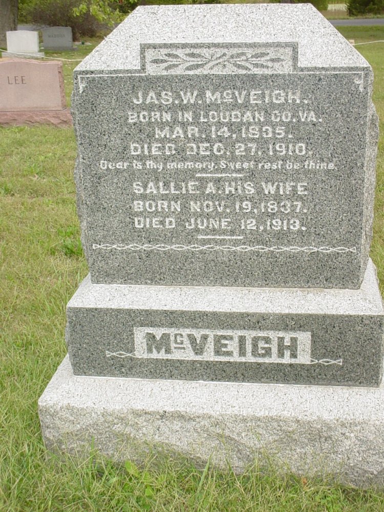  James W. McVeigh & Sallie Guerrant Headstone Photo, Ebenezer Baptist Church Cemetery, Callaway County genealogy