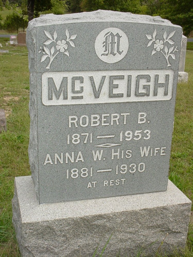  Robert McVeigh & Anna Watson Headstone Photo, Ebenezer Baptist Church Cemetery, Callaway County genealogy