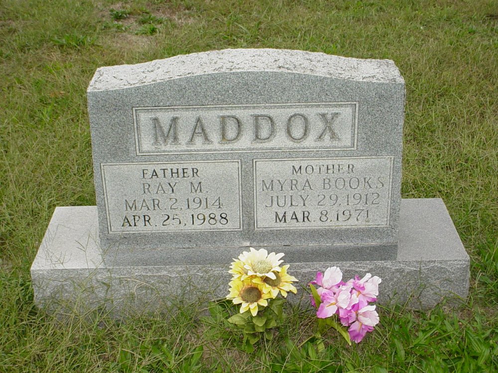  Ray M. Maddox & Myra Books Headstone Photo, Ebenezer Baptist Church Cemetery, Callaway County genealogy