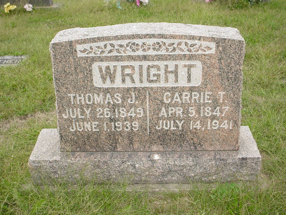  Thomas J. Wright & Carrie Lovelace Headstone Photo, Ebenezer Baptist Church Cemetery, Callaway County genealogy