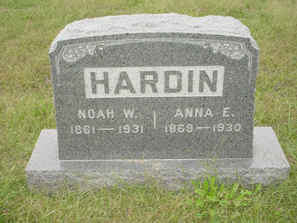  Noah W. Hardin & Anne E. Gilbert Headstone Photo, Ebenezer Baptist Church Cemetery, Callaway County genealogy