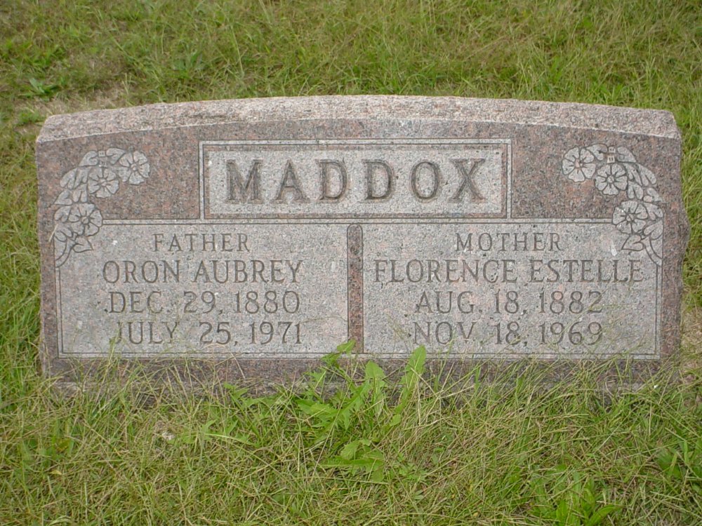  Oron Aubrey Maddox & Florence Estelle Conger Headstone Photo, Ebenezer Baptist Church Cemetery, Callaway County genealogy