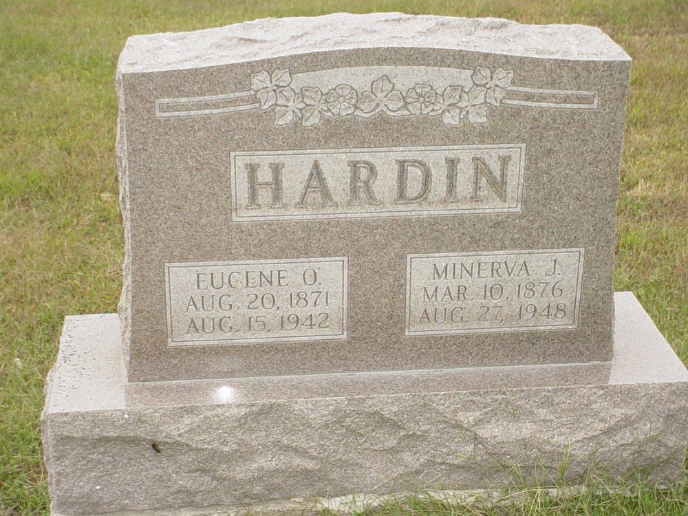  Eugene O. Hardin & Minerva J. Branch Headstone Photo, Ebenezer Baptist Church Cemetery, Callaway County genealogy