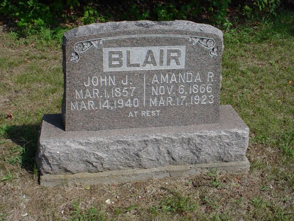  John J. Blair and Amanda R. Renoe Headstone Photo, Guthrie Cemetery, Callaway County genealogy