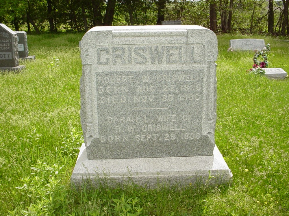  Robert W. Criswell & Sarah Snell Headstone Photo, Guthrie Cemetery, Callaway County genealogy