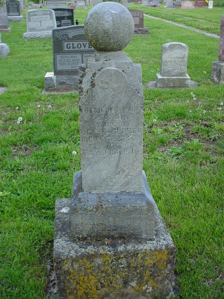  Susan Williams Glover Headstone Photo, Hams Prairie Christian Cemetery, Callaway County genealogy
