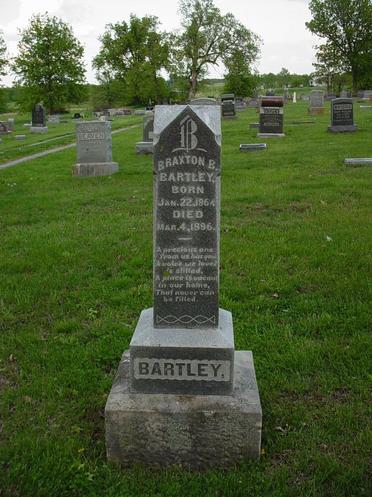  Braxton B. Bartley Headstone Photo, Hams Prairie Christian Cemetery, Callaway County genealogy
