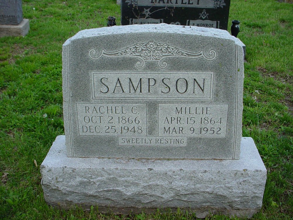  Rachel & Millie Sampson Headstone Photo, Hams Prairie Christian Cemetery, Callaway County genealogy