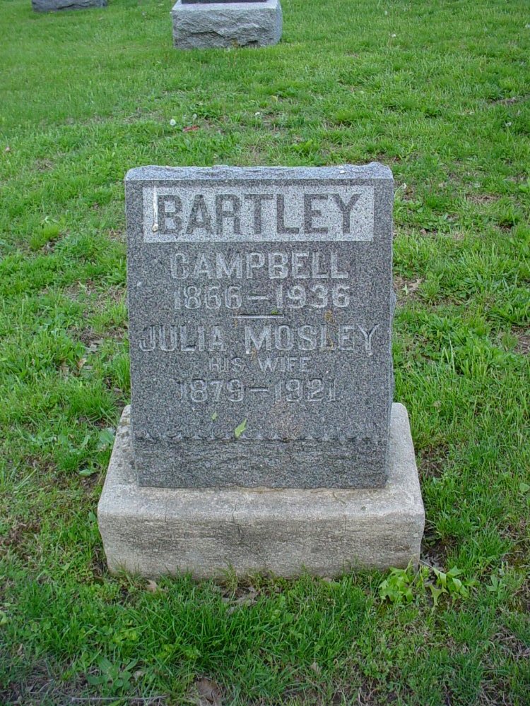  Cambell Bartley & Julia Mosley Headstone Photo, Hams Prairie Christian Cemetery, Callaway County genealogy