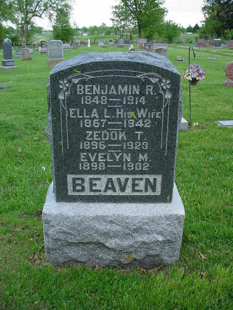  Benjamin R. Beaven & Ella L. Gingrich, Zedok T. & Evelyn M. Beaven Headstone Photo, Hams Prairie Christian Cemetery, Callaway County genealogy
