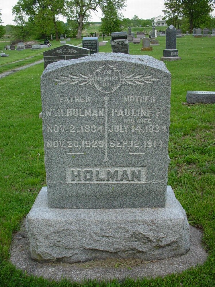  William H. Holman & Pauline F. Crews Headstone Photo, Hams Prairie Christian Cemetery, Callaway County genealogy