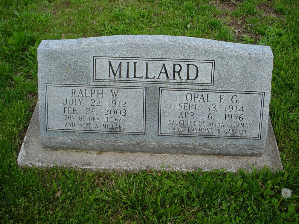  Ralph W. Millard & Opal F. Garrett Headstone Photo, Hams Prairie Christian Cemetery, Callaway County genealogy