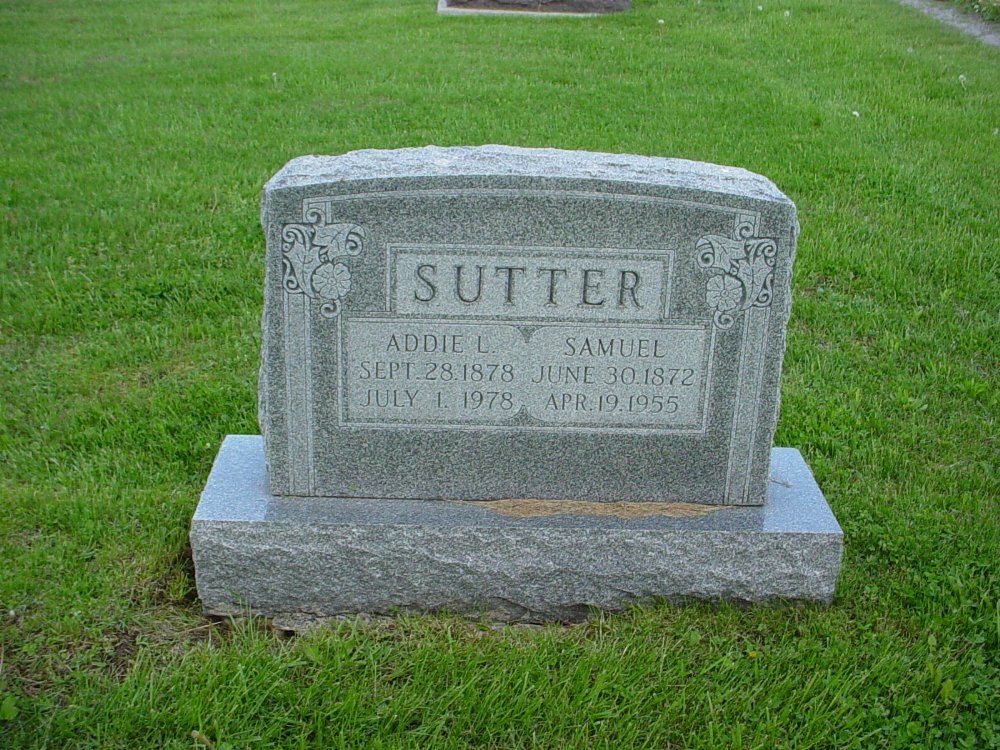  Samuel & Addie Sutter Headstone Photo, Hams Prairie Christian Cemetery, Callaway County genealogy