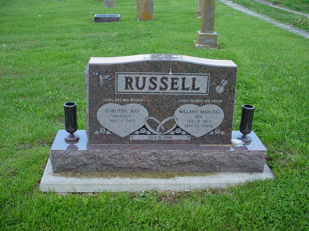  Willard Marcell Russell Headstone Photo, Hams Prairie Christian Cemetery, Callaway County genealogy