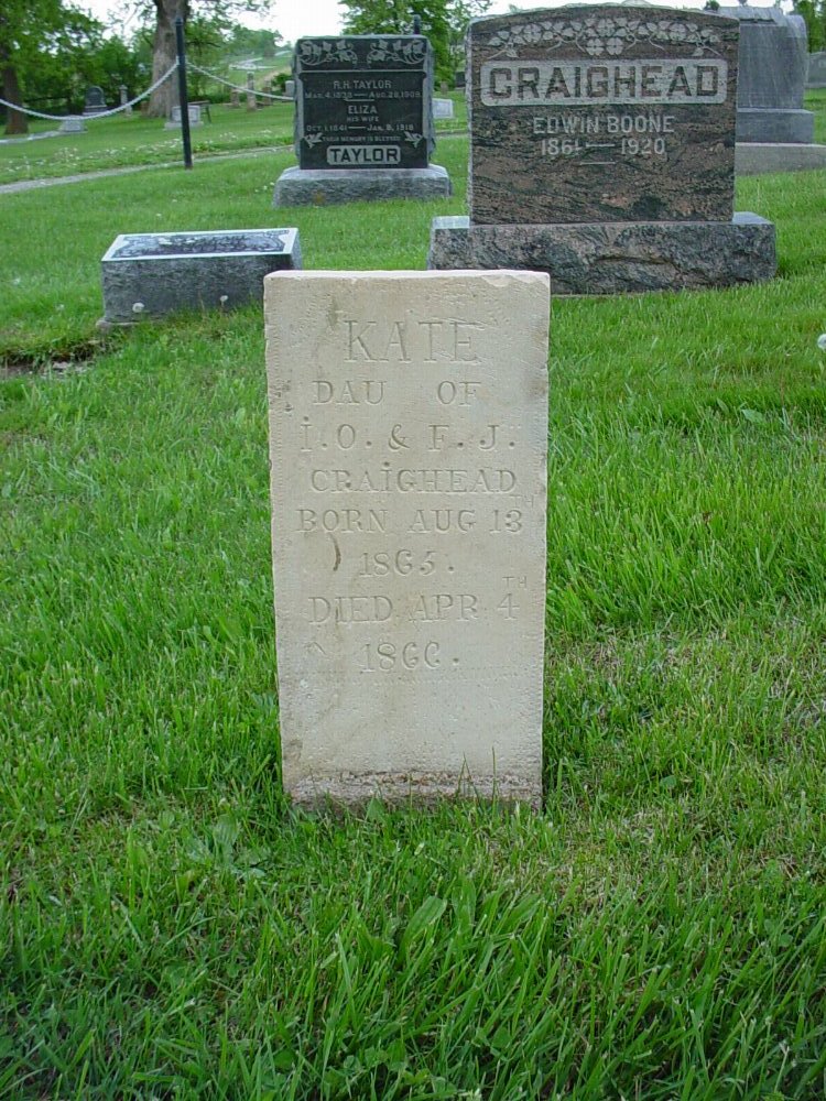  Kate Craighead Headstone Photo, Hams Prairie Christian Cemetery, Callaway County genealogy