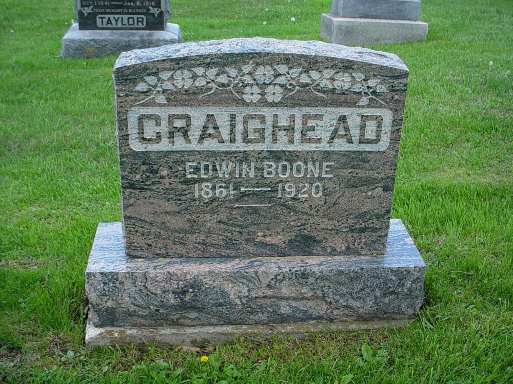  Edwin Boone Craighead Headstone Photo, Hams Prairie Christian Cemetery, Callaway County genealogy