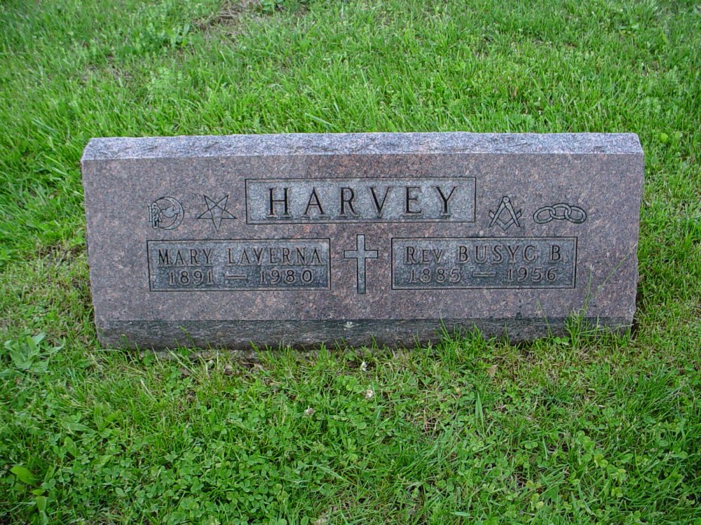  Busyc B. & Mary L. Harvey Headstone Photo, Hams Prairie Christian Cemetery, Callaway County genealogy