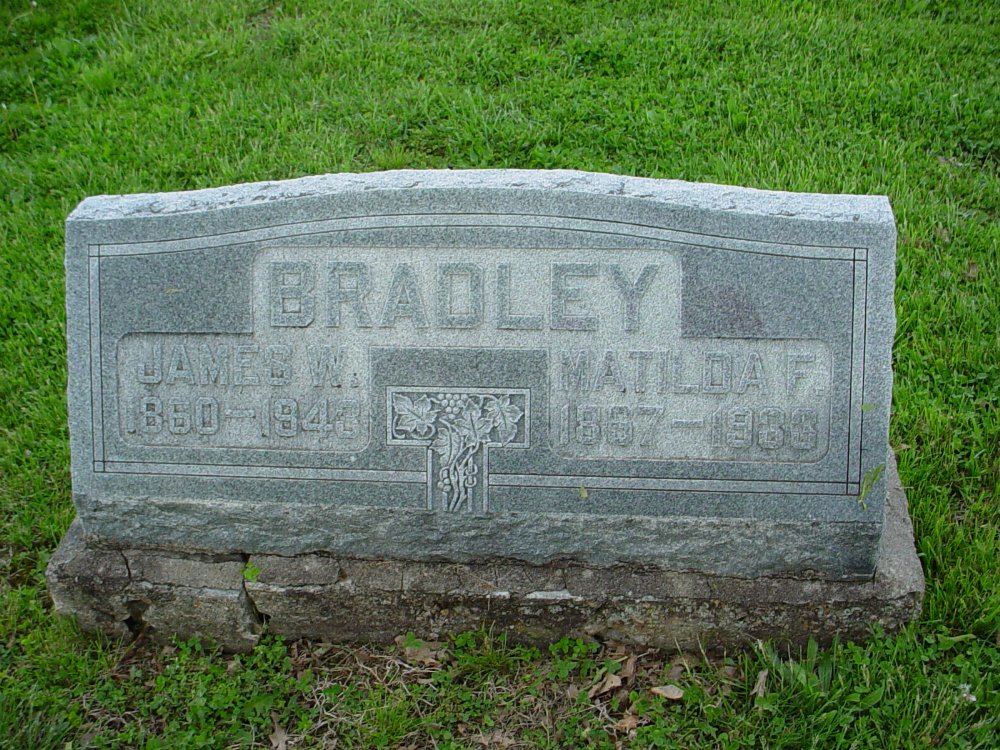  James W. Bradley & Matilda Bellamy Headstone Photo, Hams Prairie Christian Cemetery, Callaway County genealogy