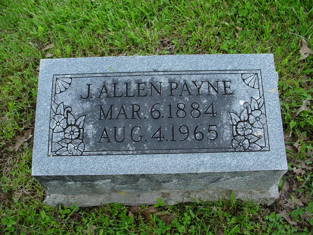  J. Allen Payne Headstone Photo, Hams Prairie Christian Cemetery, Callaway County genealogy
