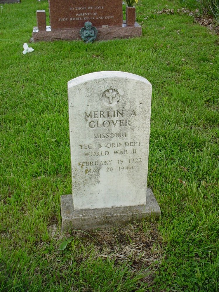  Merlin A. Glover Headstone Photo, Hams Prairie Christian Cemetery, Callaway County genealogy