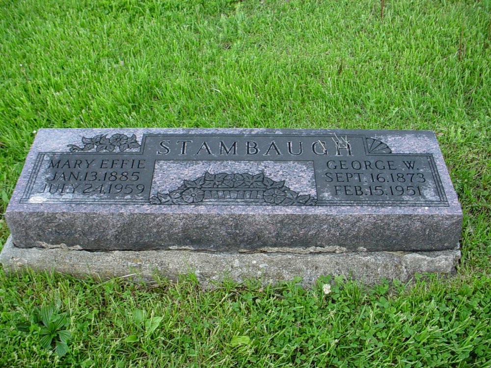  George W. Stambaugh & Mary Effie Powell Headstone Photo, Hams Prairie Christian Cemetery, Callaway County genealogy