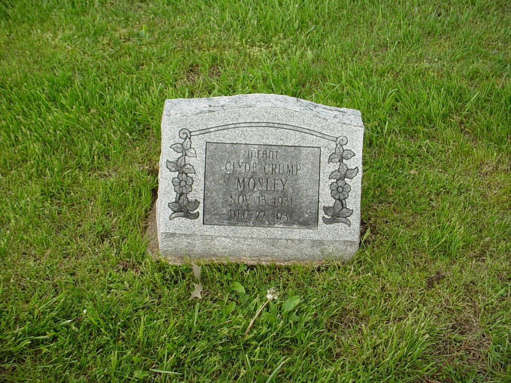  Clyde Crump Mosley Headstone Photo, Hams Prairie Christian Cemetery, Callaway County genealogy