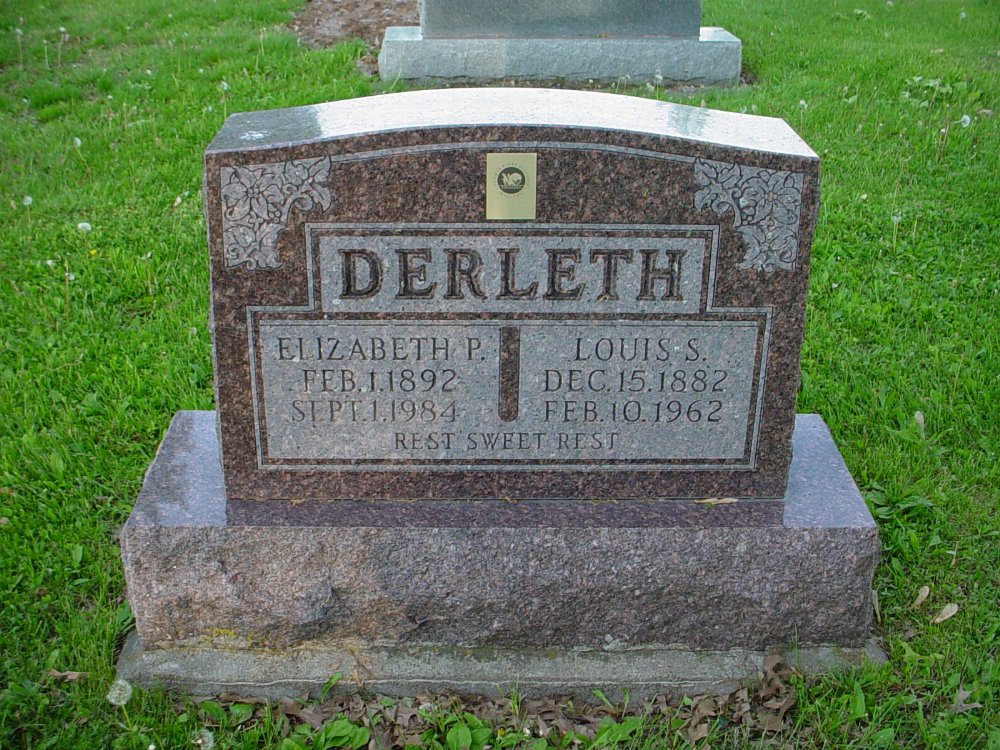  Louis & Elizabeth Derleth Headstone Photo, Hams Prairie Christian Cemetery, Callaway County genealogy